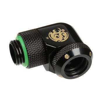 Bitspower Multi-Link Adapter connection 90 degrees G1/4 inch AG to 12mm OD hard tube - rotatable, black BP-MBE90RML