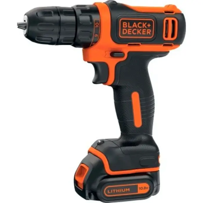 BLACK+DECKER cordless drill/screwdriver BDODD12KA, 10.8Volt (black/orange, Li-ion battery 1.5Ah, case)