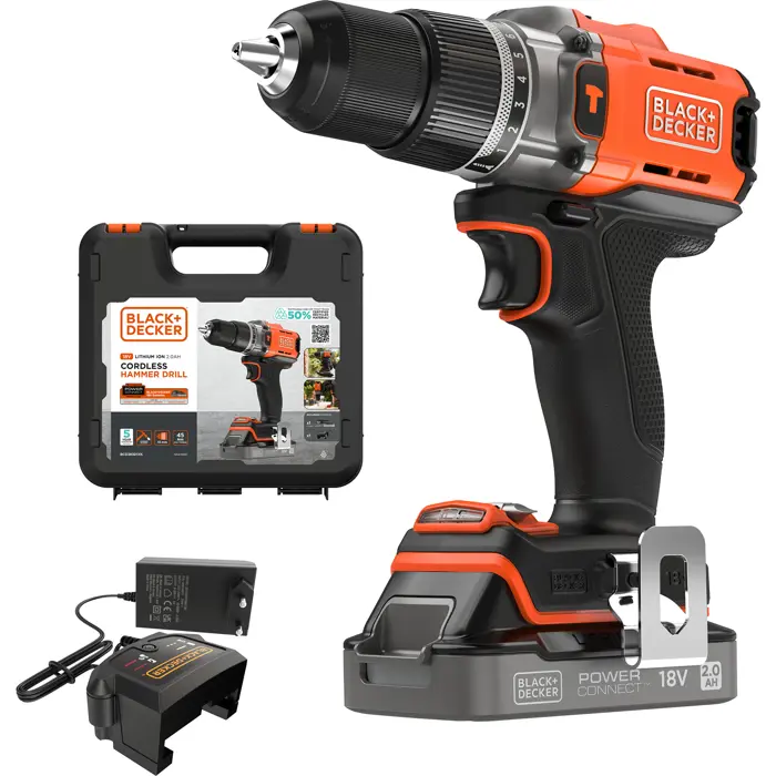 BLACK+DECKER POWERCONNECT cordless impact drill BCD383D1XK, 18V orange/black, Li-ion battery 2.0Ah, case