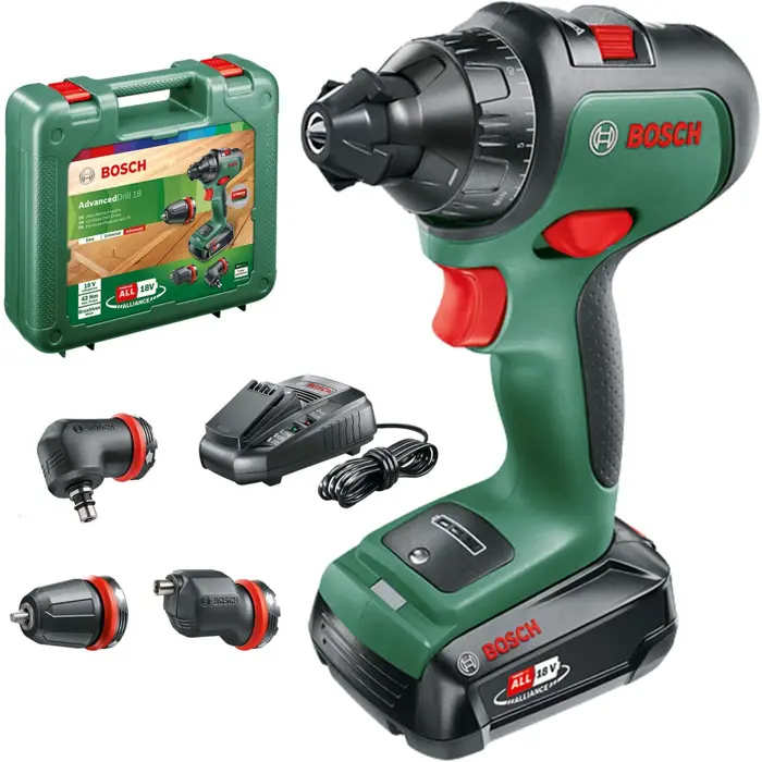 Bosch Cordless drill driver AdvancedDrill 18, with attachments (green/black, Li-ion battery 2.5Ah, case)