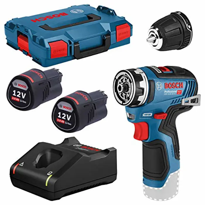 Bosch cordless drill GSR 12V-35 FC Professional, 12Volt (blue / black, 2x Li-ion battery 3.0Ah, with FlexiClick drill chuck, L-BOXX)