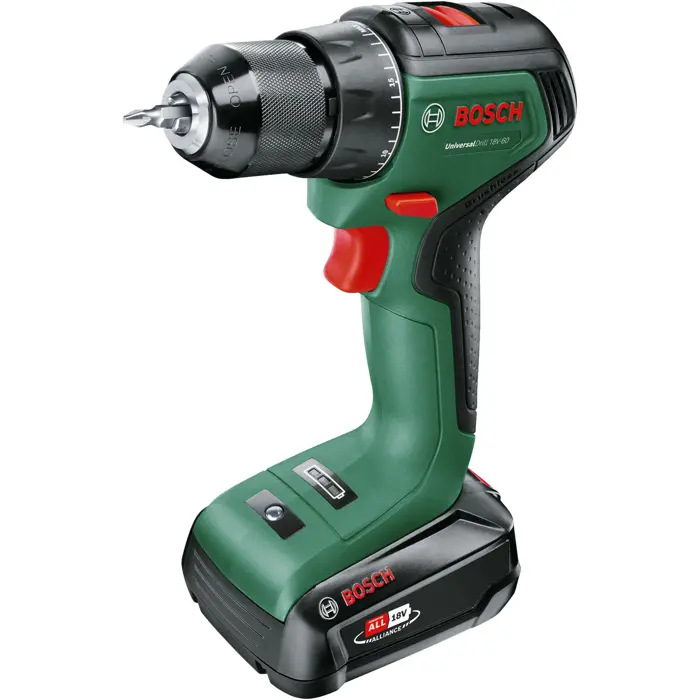 Bosch cordless drill/driver UniversalDrill 18V-60 (green/black, Li-ion battery 2.0Ah, case, POWER FOR ALL ALLIANCE)