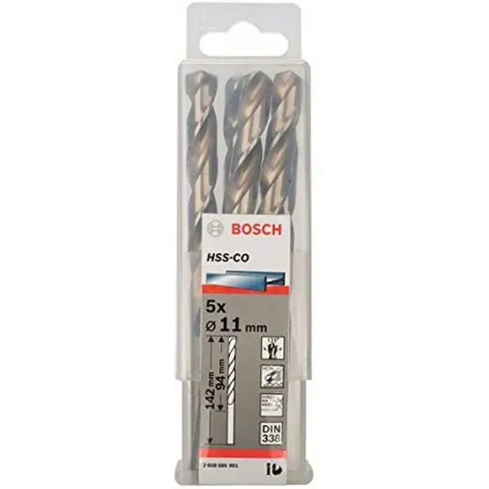 Bosch Metal twist drill HSS-Co, DIN 338, 11.0mm (5 pieces, working length 94mm)