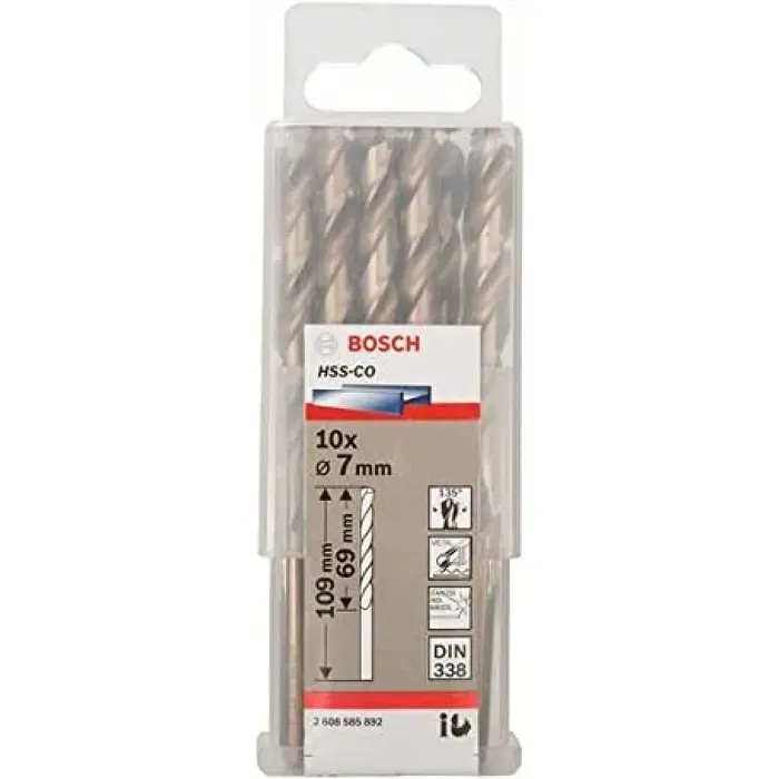 Bosch Metal twist drill HSS-Co, DIN 338, 7.0mm (10 pieces, working length 69mm)