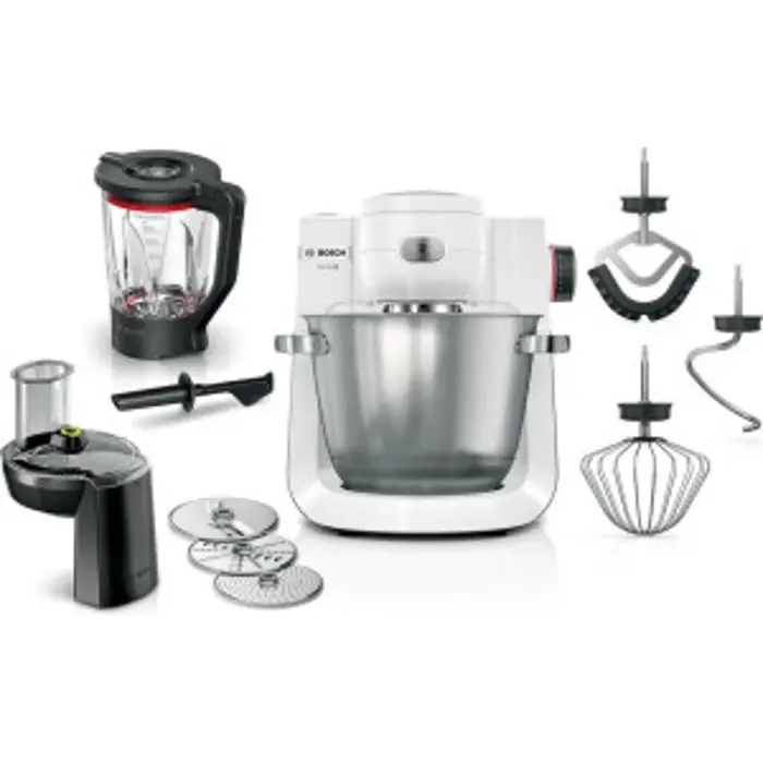 Bosch MUM6EW22 food processor (white/stainless steel, 1,600 watts, series 6, patisserie set, mixer attachment)