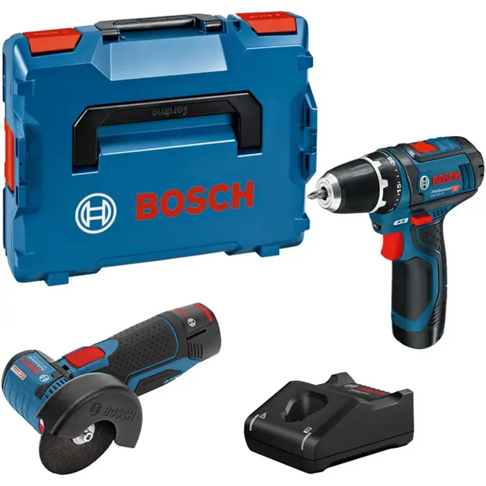 Bosch Powertools 12V professional set GSR 12V-15, GWS 12V-76 combo kit (blue, 2x Li-ion battery 2.0Ah, L-BOXX)