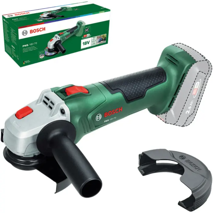 Bosch Powertools cordless angle grinder PWS 18V-70 solo, Ř 125mm (green, without battery and charger, POWER FOR ALL ALLIANCE)