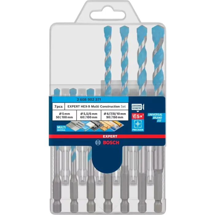 Bosch Powertools EXPERT HEX-9 MultiConstruction drill set, 7 pieces (O 5 / 5.5 / 6 / 7 / 8 / 10mm)