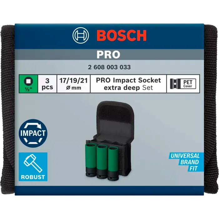 Bosch PRO Impact socket set 1/2", 3-piece (black, deep, with rim protection)