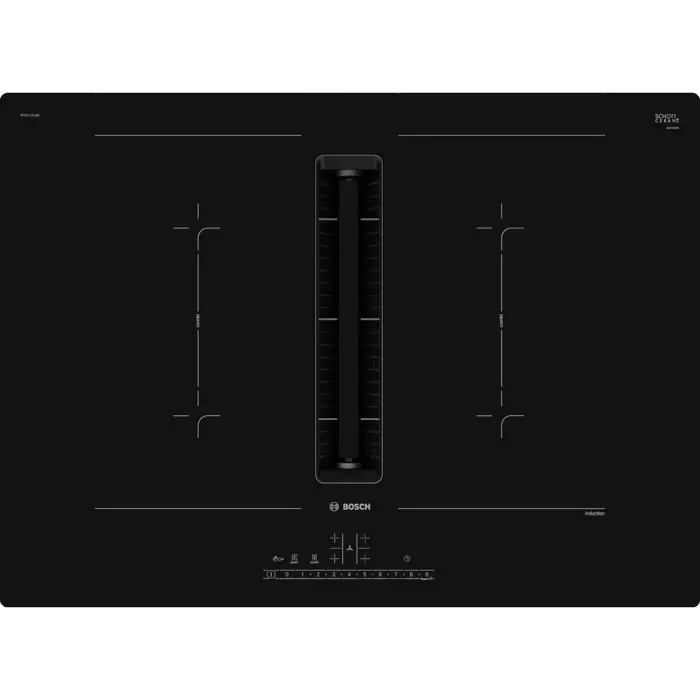 Bosch Set PVQ711GA6 (PVQ711F15E + HEZ9VDSB4), independent hob (black, 70 cm, with integrated extractor hood)
