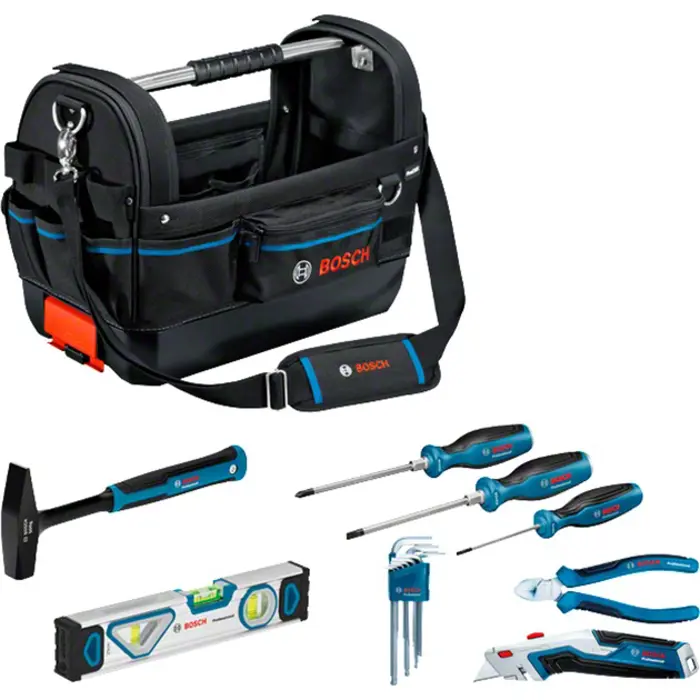 Bosch tool bag GWT 20 and hand tool set Professional (black, ProClick system, including 16-piece tool set)
