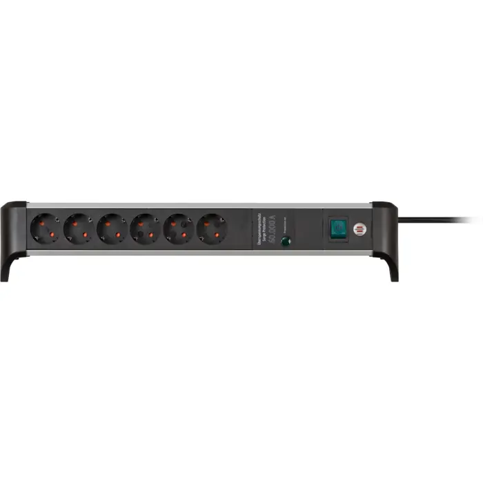 Brennenstuhl Alu-Office-Line 6-way power strip for the desk, black/aluminum, 3-meter cable, 60,000A surge protection