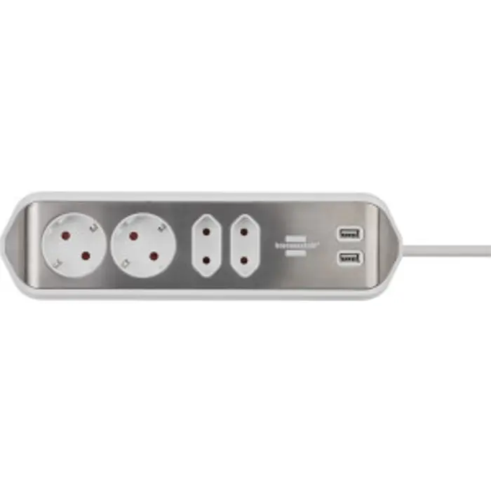 Brennenstuhl estilo corner power strip 4-way (white/stainless steel, 2x USB)