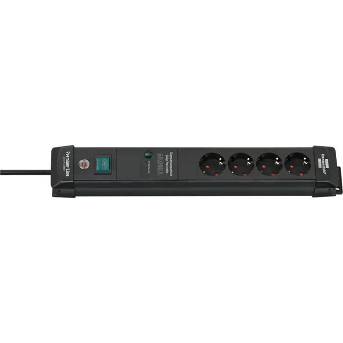 Brennenstuhl Premium-Line 4-way power strip black, 1.8 meters, 60,000A surge protection