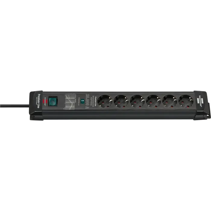 Brennenstuhl Premium-Line 6-way power strip (black, 1.8 meters, 26,000A surge protection)