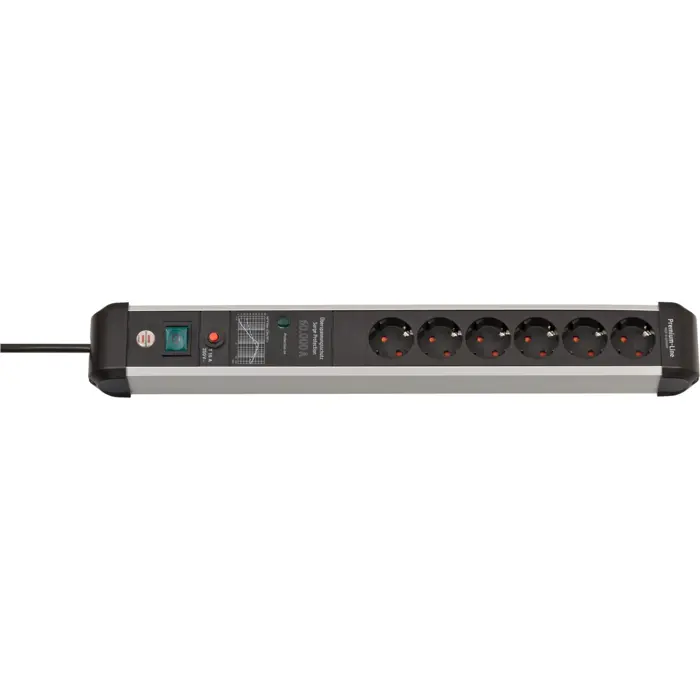 Brennenstuhl Premium-Protect-Line 6-way power strip (black/aluminium, 5 metres, 60,000A surge protection)