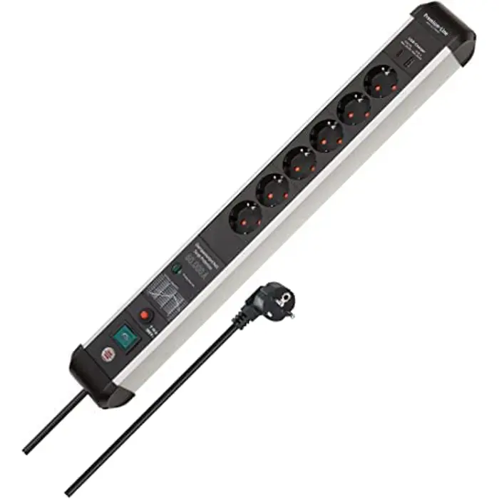Brennenstuhl Premium-Protect-Line power strip 6-way (black/silver, 60,000 A surge protection, 3 meters, with USB Power Delivery)