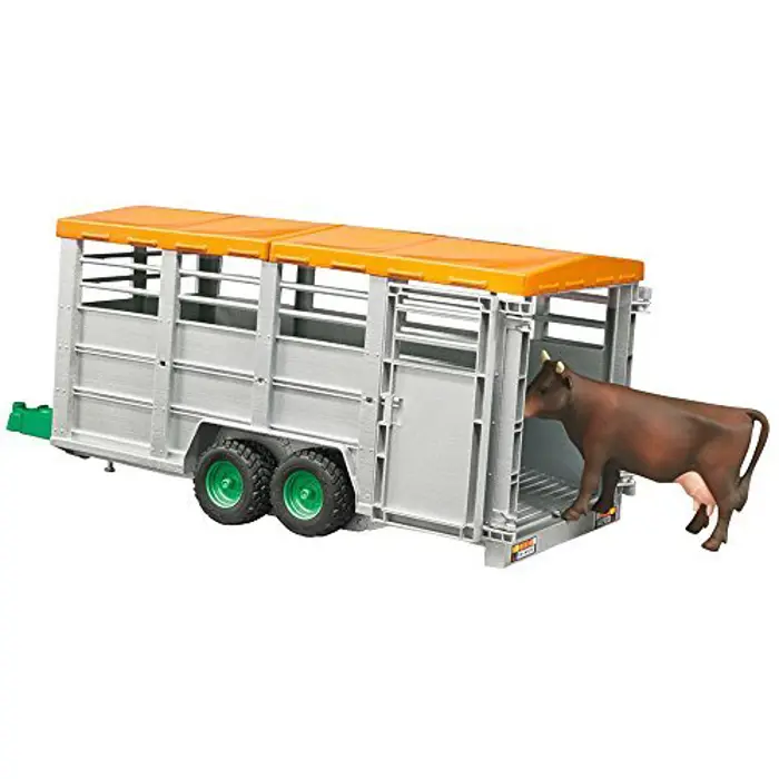 bruder cattle transport trailer with cow