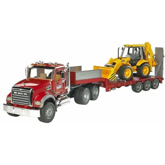 bruder MACK Granite low loader and JCB 4CX backhoe loader