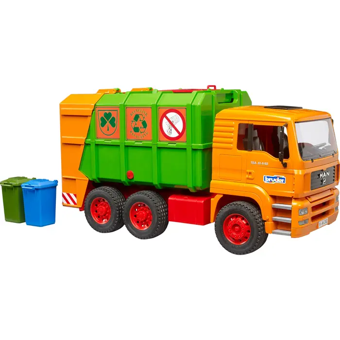 bruder MAN TGA garbage truck rear loader, toy vehicle orange