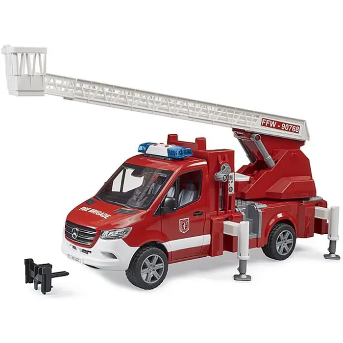 bruder MB Sprinter fire brigade with light & sound module, model vehicle (red/white, turntable ladder, pump)