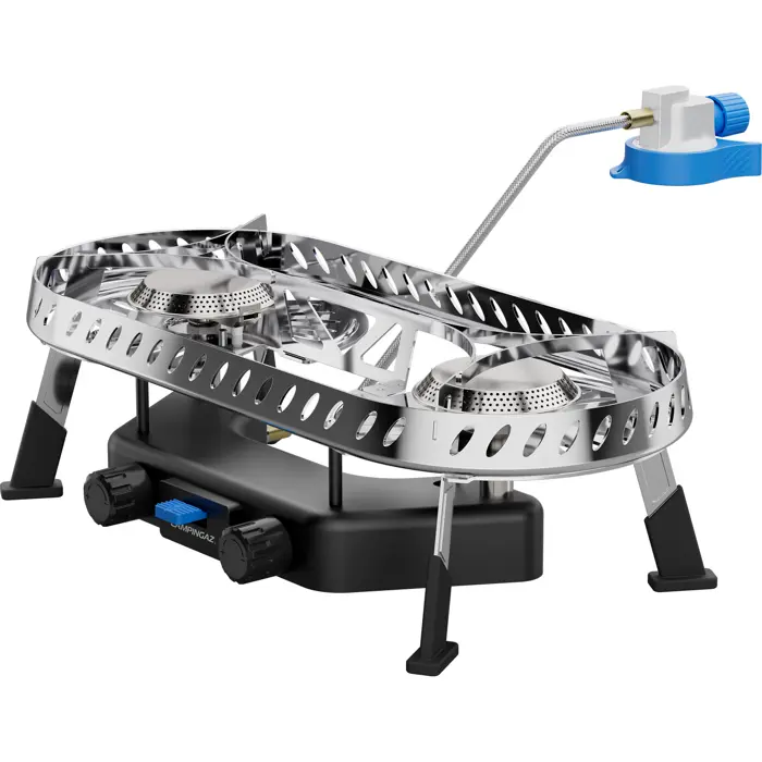 Campingaz Camp & Trek Twin Connect camping stove (silver/black, 2 hobs 2x 2 kW, for CV470 Plus)