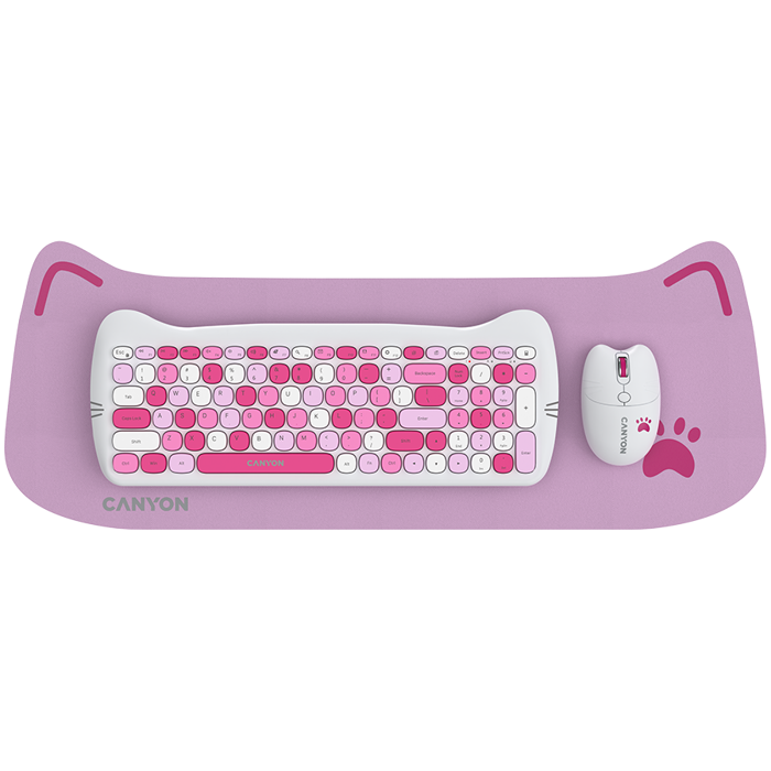 CANYON HSET-W6 EN/AD Keyboard+Mouse Kitty Edition AAA+АА Wireless Pink