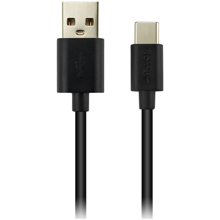 CANYON UC-2 Type C USB 2.0 standard cable, Power & Data output, 5V 1A, OD 3.2mm, PVC Jacket, 2m, black, 0.036kg