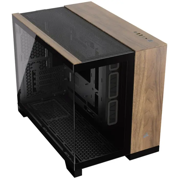 Corsair 2500X Micro-ATX Gehäuse, Tempered Glass - schwarz/walnussholz-CC-9011286-WW