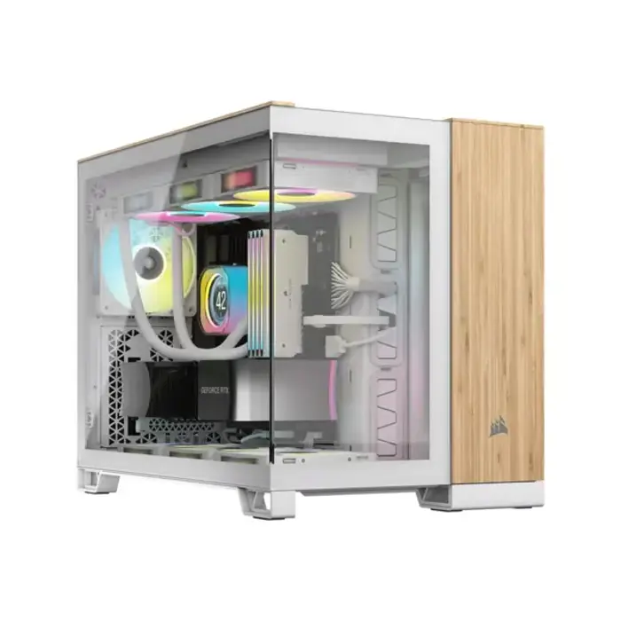 Corsair 2500X Micro-ATX Gehäuse, Tempered Glass - weiß/bamboo wood-CC-9011288-WW