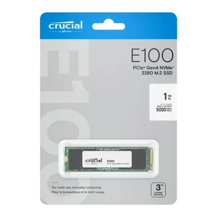 Crucial E100 480GB PCIe Gen4 2280 NVMe M.2 SSD (Tray)