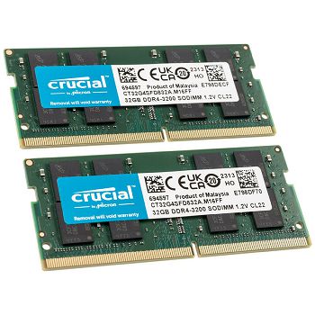 Crucial SO-DIMM, DDR4-3200, CL22 - 64 GB Dual-Kit CT2K32G4SFD832A