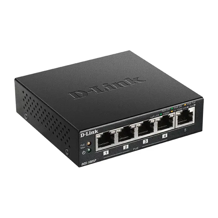 D-Link DGS-1005P/E network switch Unmanaged Gigabit Ethernet (10/100/1000) Power over Ethernet (PoE) Black