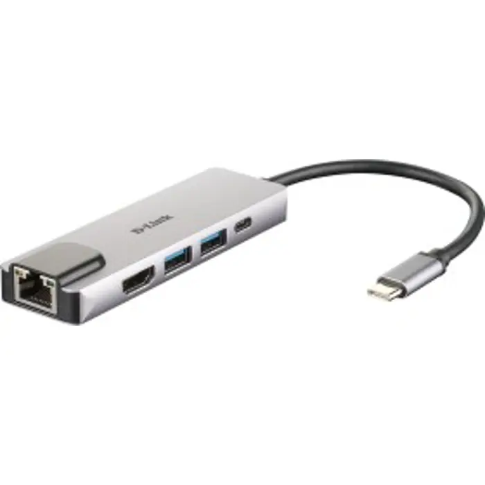 D-Link DUB-M520 USB-C hub with Ethernet and power delivery, USB hub (silver)