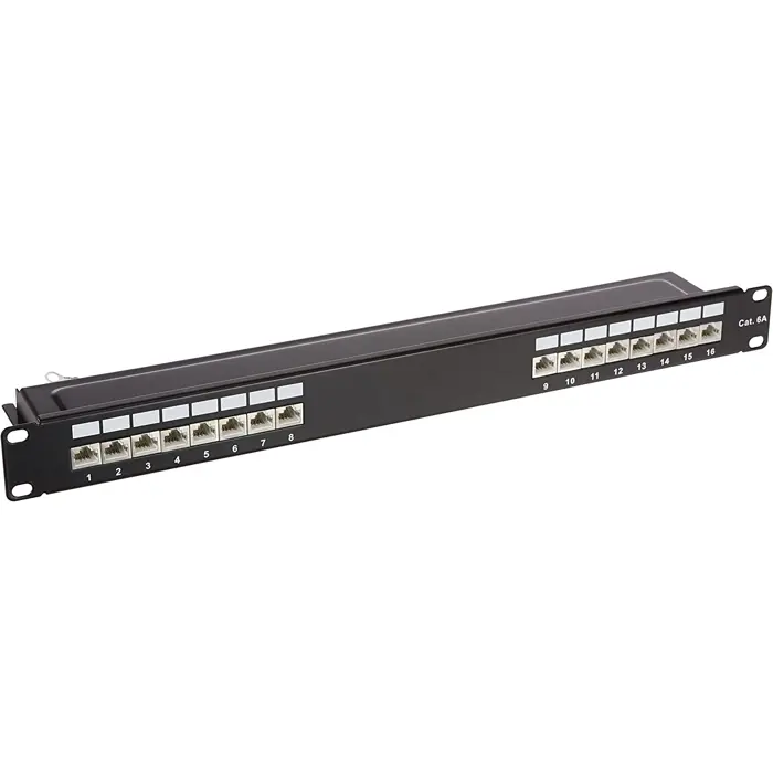 DeLOCK 19 patch panel 16 port Cat.6A (black, 1 U)