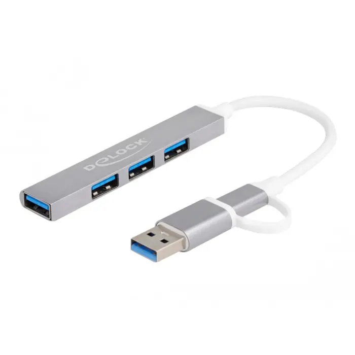 DeLOCK 4 Port Slim USB Hub with USB Type-C or USB Type-A, USB hub