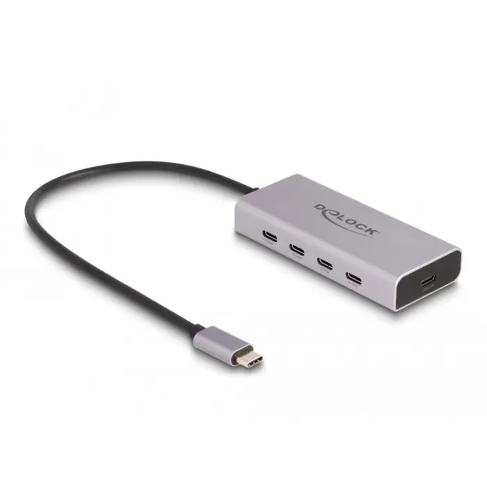 DeLOCK DeLock USB 10 Gbps USB Type-C Hub with 4 x USB Type-C + 1 x USB Type-C PD 85 Watt, USB hub (gray)