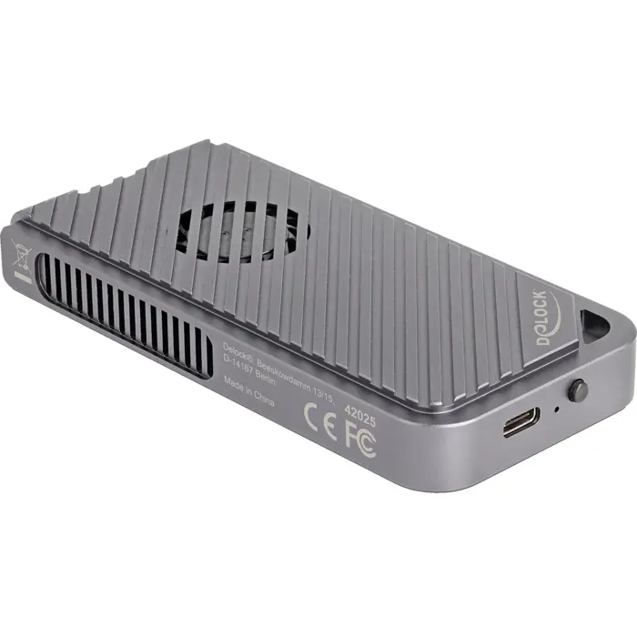 DeLOCK drive enclosure M.2 NVMe USB 40 Gbps Gaming Style (gray, tool-free, with LED and fan)