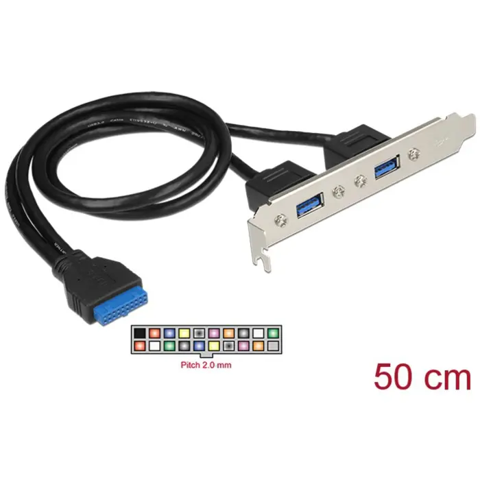 DeLOCK slot bracket 1 x 19 pin USB 3.0 post socket internal > 2 x USB 3.0 Type-A socket external, slot bracket