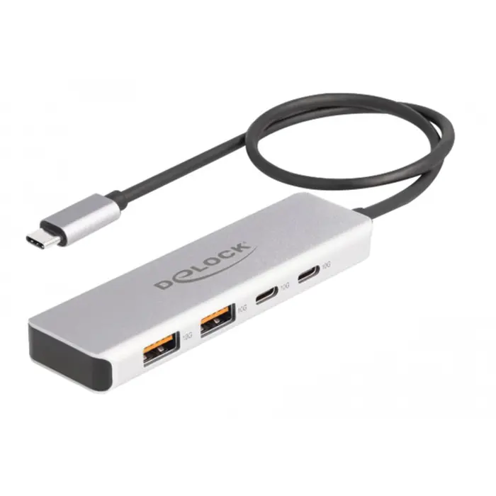 DeLOCK USB 10 Gbps USB Type-C Hub with 2 x USB Type-A and 2 x USB Type-C, USB hub (grey)