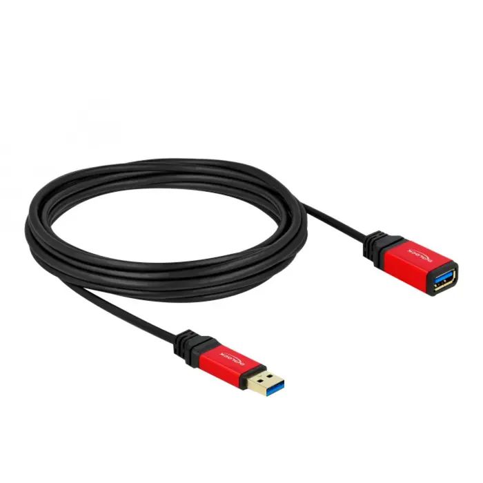 DeLOCK USB 3.2 Gen 1 extension cable, USB-A male > USB-A female (black/red, 5 meters, SuperSpeed)