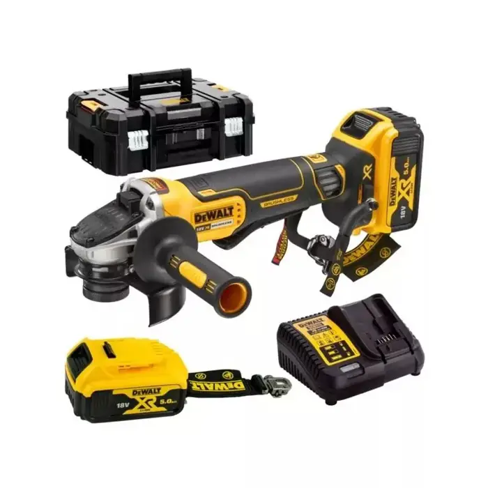 DEWALT ANGLE GRINDER. 18V DCG406P2LRT 125mm BL ON PADDLE 2x5,0Ah TSTAK LANYARD READY