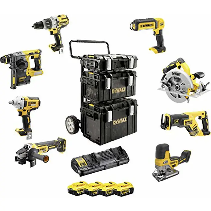 DeWalt battery pack Kombo DCK856P4, 18 Volt, Hammer (yellow / black, 8 Cordless, 4x Li-ion battery pack XR 5.0 Ah, trolley Carrier DS)
