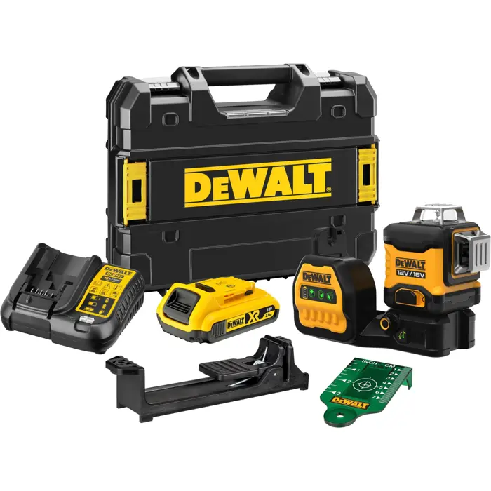 DEWALT battery-powered multi-line laser 3x360° DCE089D1G18-QW, 18 volts, cross line laser (black/yellow, with green laser lines)