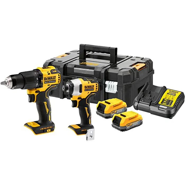DeWALT POWERSTACK battery combo pack DCK2062E2T, 18 volts, with impact wrench, impact drill (yellow/black, 2x POWERSTACK Li-Ion battery 1.7 Ah, in T STAK Box II)