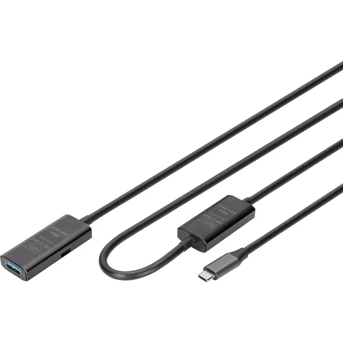 Digitus Active USB 3.2 Gen 1 extension cable, USB-C male > USB-A female (black, 10 meters, repeater cable)