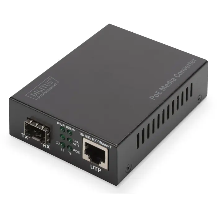 Digitus Gigabit PoE media converter, RJ45 / SFP, PSE black