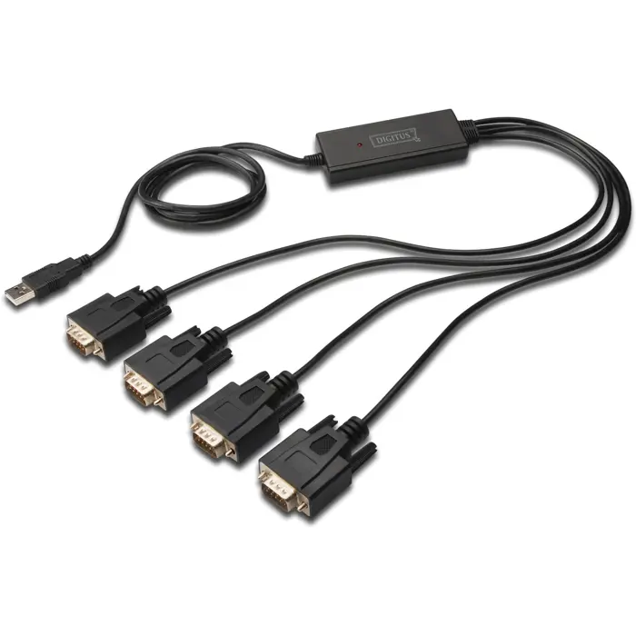 Digitus USB 2.0 adapter cable, USB-A plug > 4x serial RS232 plug (black, 1.5 meters)