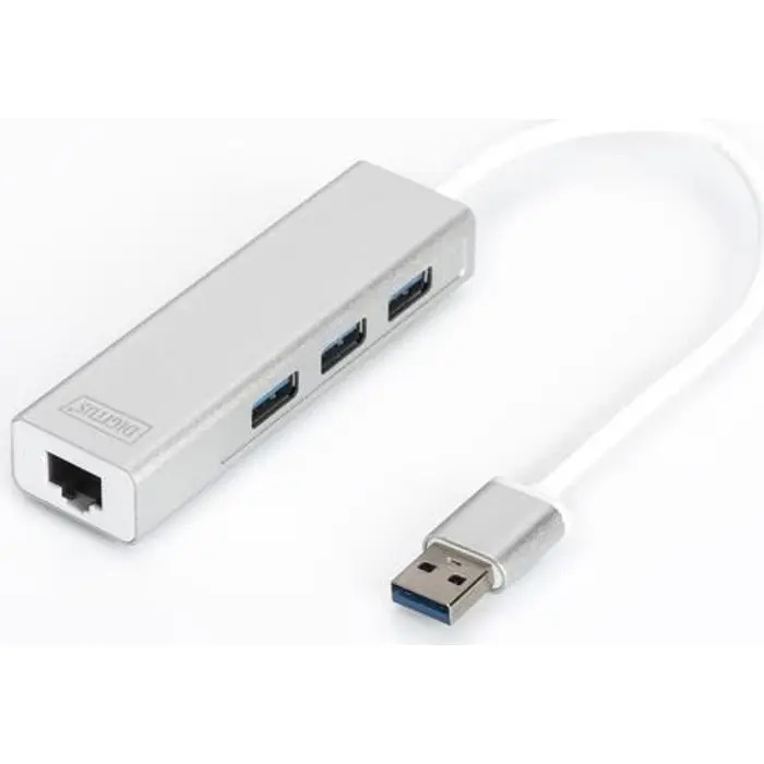 Digitus USB 3.0 3-Port Hub with Gigabit LAN, USB Hub (White)