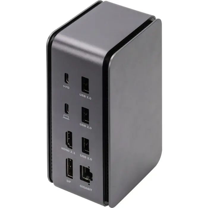 Digitus USB4 docking station 8K, USB Type-C (grey/black, HDMI, DP, USB-A, USB-C, USB4, 3.5mm, SD/MicroSD)